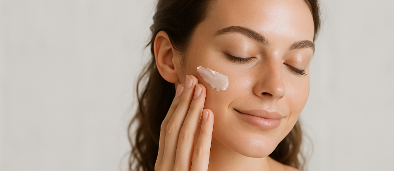 female applying moisturizer 
